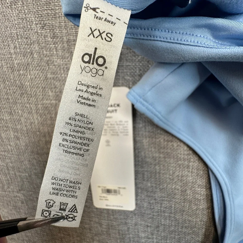 Alo Yoga Sleek Back Bodysuit Womens Size XXS Tile Blue T-Back Thong Stretch NEW‎